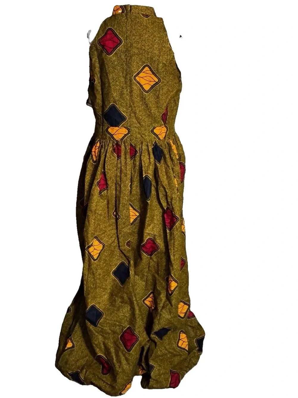 Afripride Ankara African Wax Maxi Dress Kaftan 3XL Gold High Neck Sleeveless New - Picture 3 of 10